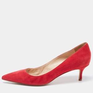 Pre Owned Manolo Blahnik Red Suede BB Pointed Toe Pumps Size 37.5