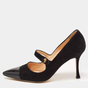 Manolo Blahnik Black Suede and Patent Campari Pumps Size 38
