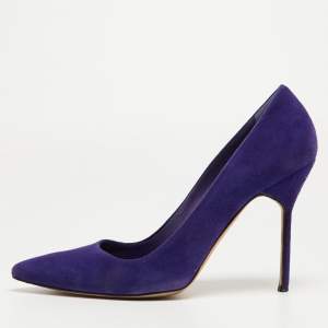 Pre Owned Manolo Blahnik Blue Suede BB Pointed Toe Pumps Size 38.5