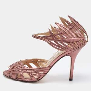 Pre Owned Manolo Blahnik Metallic Leather Ankle Strap Sandals Size 37