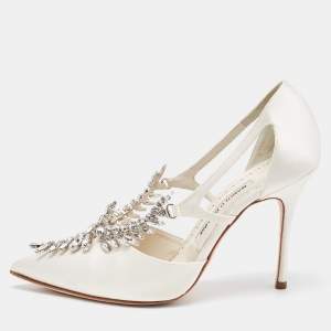 Pre Owned Manolo Blahnik Grey Satin Lala Pumps Size 37