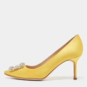 Manolo Blahnik Yellow Satin Hangisi Pumps Size 39