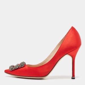 Manolo Blahnik Red Satin Hangisi Pumps Size 39