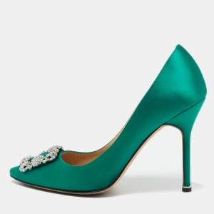 Manolo Blahnik Green Satin Hangisi Pumps Size 39