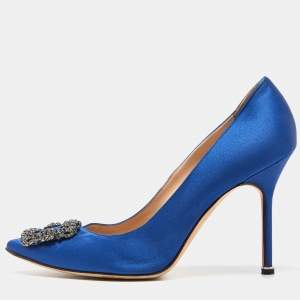 Manolo Blahnik Blue Satin Hangisi Pumps Size 42