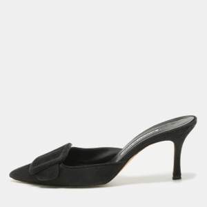 Pre Owned Manolo Blahnik Black Suede Maysale Mules Size 38.5