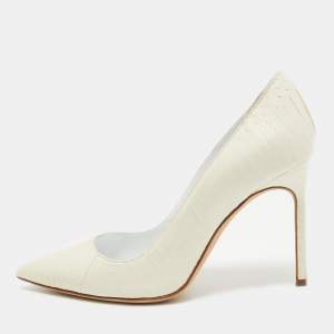 Pre Owned Manolo Blahnik Off White Python Pointed Toe Pumps Size 36.5
