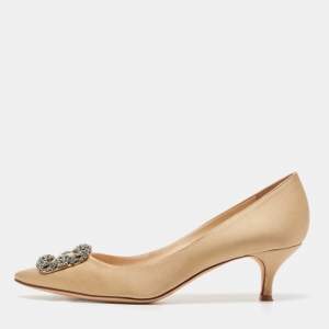 Manolo Blahnik Gold Satin Hangisi Pumps Size 42