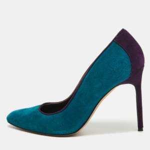 Pre Owned Manolo Blahnik Blue/Purple Suede Pointed Toe Pumps Size 37