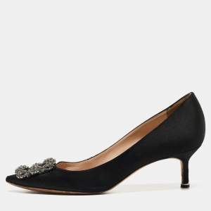 Manolo Blahnik Black Satin Hangisi Pumps Size 38.5