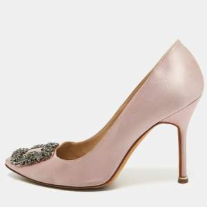 Pre Owned Manolo Blahnik Light Purple Satin Hangisi Pumps Size 37.5