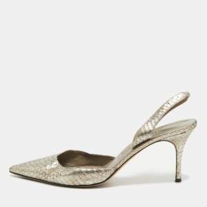 Pre Owned Manolo Blahnik Metallic Embossed Python Carolyne Slingback Pumps Size 40