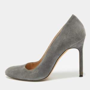 Manolo Blahnik Grey Suede Round Toe Pumps Size 35.5