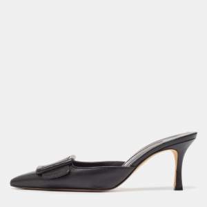 Manolo Blahnik Black Leather  MaySale Mules Size 37 