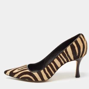 Pre Owned Manolo Blahnik Beige/Brown  Animal Print Calf hair Pumps Size 37