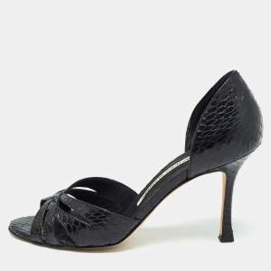 Pre Owned Manolo Blahnik Black Watersnake Blanchido Pumps Size 36.5