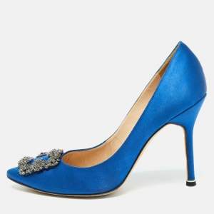 Manolo Blahnik Blue Satin Hangisi Pumps Size 38.5