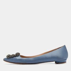 Manolo Blahnik Blue Satin Hangisi Ballet Flats Size 37