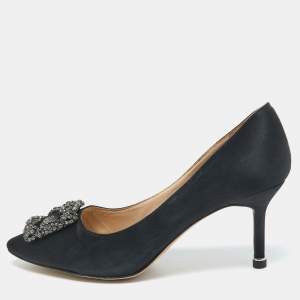 Pre Owned Manolo Blahnik Black Satin Hangisi Pumps Size 39