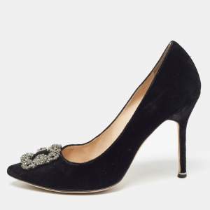Pre Owned Manolo Blahnik Black Velvet Hangisi Pumps Size 40