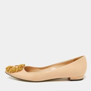 Manolo Blahnik Beige Satin Hangisi Ballet Flats Size 34.5