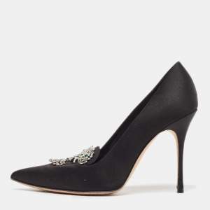 Manolo Blahnik Black Satin Crystal Embellished Pumps Size 39