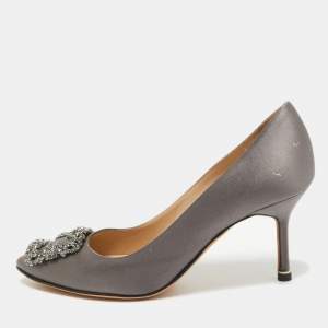 Manolo Blahnik Grey Satin Hangisi Pumps Size 37.5