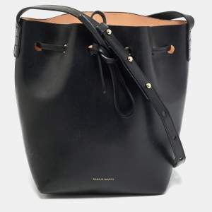 Pre Owned Mansur Gavriel Black Leather Drawstring Bucket Bag