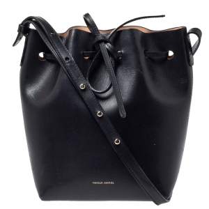 Mansur Gavriel Black Leather Drawstring Bucket Bag 