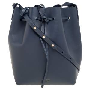 Mansur Gavriel Navy Blue Leather Drawstring Bucket Bag