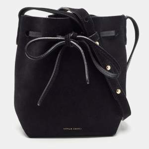 Mansur Gavriel Black Suede and Leather Bucket Drawstring Bag