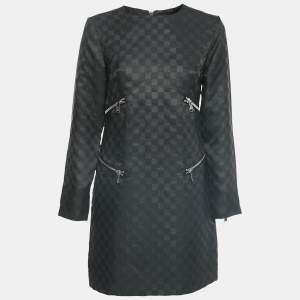 Marc by Marc Jacobs Black Checkered Gabardine Zip Detail Mini Dress S