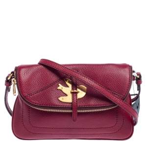 Pre Owned Marc by Marc Jacobs Burgundy Leather Petal to the Metal Natasha Bird Crossbody Bag