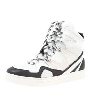 Pre Owned Marc by Marc Jacobs Monochrome Leather And  Mesh High Top Sneakers Size 38