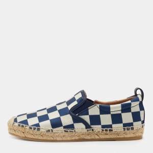 Pre Owned Marc by Marc Jacobs Blue/White Canvas Checkered Espadrille Flats Size 35.5