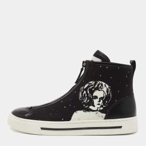 Pre Owned Marc by Marc Jacobs Black Leather and Canvas Zip Detail High Top Sneakers Size 36