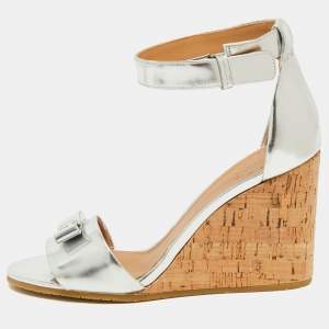 Pre Owned Marc By Marc Jacobs Silver Leather Wedge Sandals Size 36.5