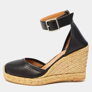 Pre Owned Marc by Marc Jacobs Black Leather Wedge Ankle Strap Sandals Size 36   