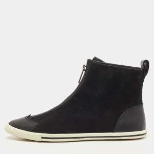 Pre Owned Marc by Marc Jacobs Black Suede and Leather Zip Front High Top Sneakers Size 38