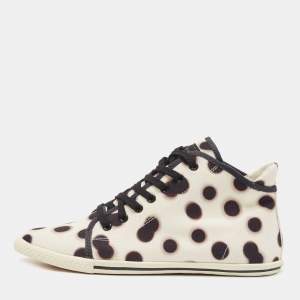 Pre Owned Marc by Marc Jacobs White And Black Canvas Polka Dot High Top Sneakers Size 38