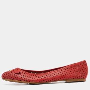 Marc by Marc Jacobs Red Laser Cut Out Leather Ballet Flats Size 39