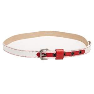 حزام مارك باي مارك جاكوبس جلد أحمر/أبيض بإبزيم مقاس صغير (سمول)/وسط (ميديوم)