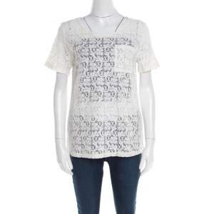 Marc by Marc Jacobs Off White Floral Lace Short Sleeve Top M