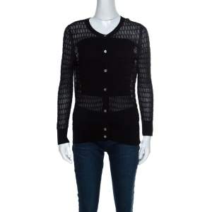 Pre Owned Marc by Marc Jacobs Black Perforated Knit Cotton Blend Button Front Cardigan S