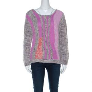 Marc by Marc Jacobs Grey & Purple Cotton Blend Hand Knit Sweater M