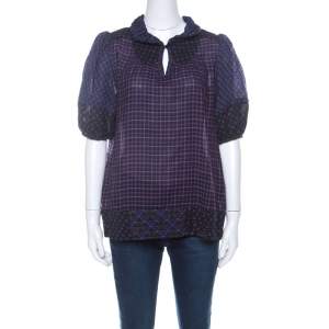Marc by Marc Jacobs Multicolor Wool & Silk Blend Mixed Print Puff Sleeve Polo Shirt L