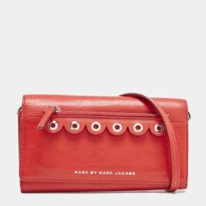 Marc by Marc Jacobs Red Leather Eyelet Flap Wallet On Chain