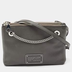 Marc by Marc Jacobs Grey Leather New Too Hot To Handle Double Decker Crossbody Bag