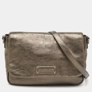 Pre Owned Marc by Marc Jacobs Metallic Grey Leather Flap Crossbody Bag
