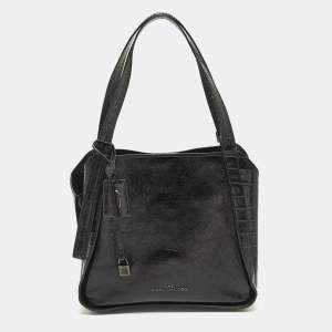 مملوكة مسبقًا Marc by Marc Jacobs The Director Black Patent and Croc Embossed Leather Tote